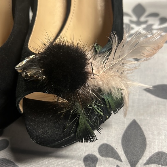 Enzo, Angelino , suede platform heels, with peep, toe and feathers - Picture 3 of 7